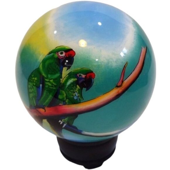 Ambiance Hand Painted Art in Glass by Innovation Fig Globe 100 mm Two Parrots - Picture 1 of 8